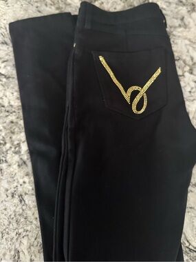 bebe Black Skinny Pants with Gold Embellished Back Pocket